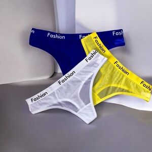 Women'  Blue, White, and Yellow Thing Panties Set